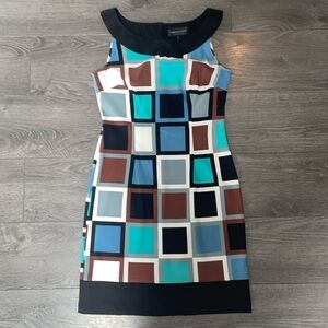 💃 Connected Apparel Geometric Square Sleeveless Scoop Neck Midi Dress Sz 6
